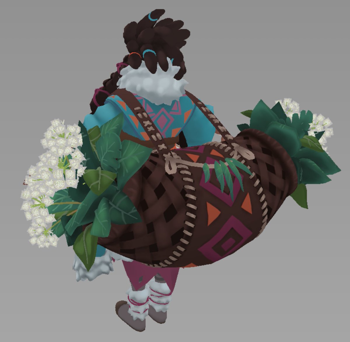 A little render test and more base color handpainting progress!! I have to work on her staff now hee hee :&gt; 🌿