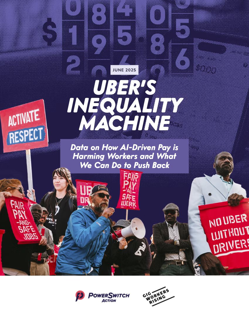 gig_chicago's tweet photo. Imagine going to work each day not knowing how much you’ll get paid. Instead, AI decides your pay in unpredictable ways.

If you’re an Uber driver, you face this scenario every day. Learn more in this report from @powerswitchaction &amp; @gigworkersrising.
https://t.co/8twfyuhcvu https://t.co/3wJZFCOfOT