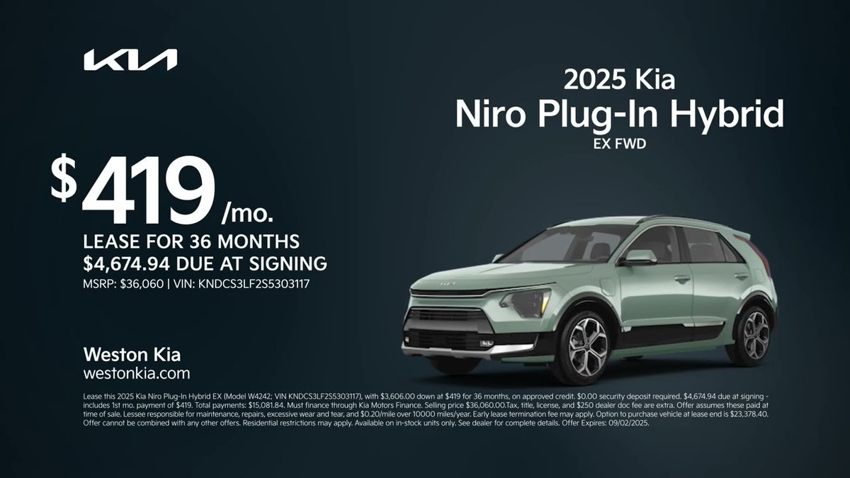 evshift's tweet photo. #Kia #Niro Plug-In #Hybrid 08/13/2025 5963782
https://t.co/Dacl0MjYhe
#ElectricCars #ElectricVehicles #EV #Hybrids #PluginHybrids https://t.co/UVpFZBWLB2