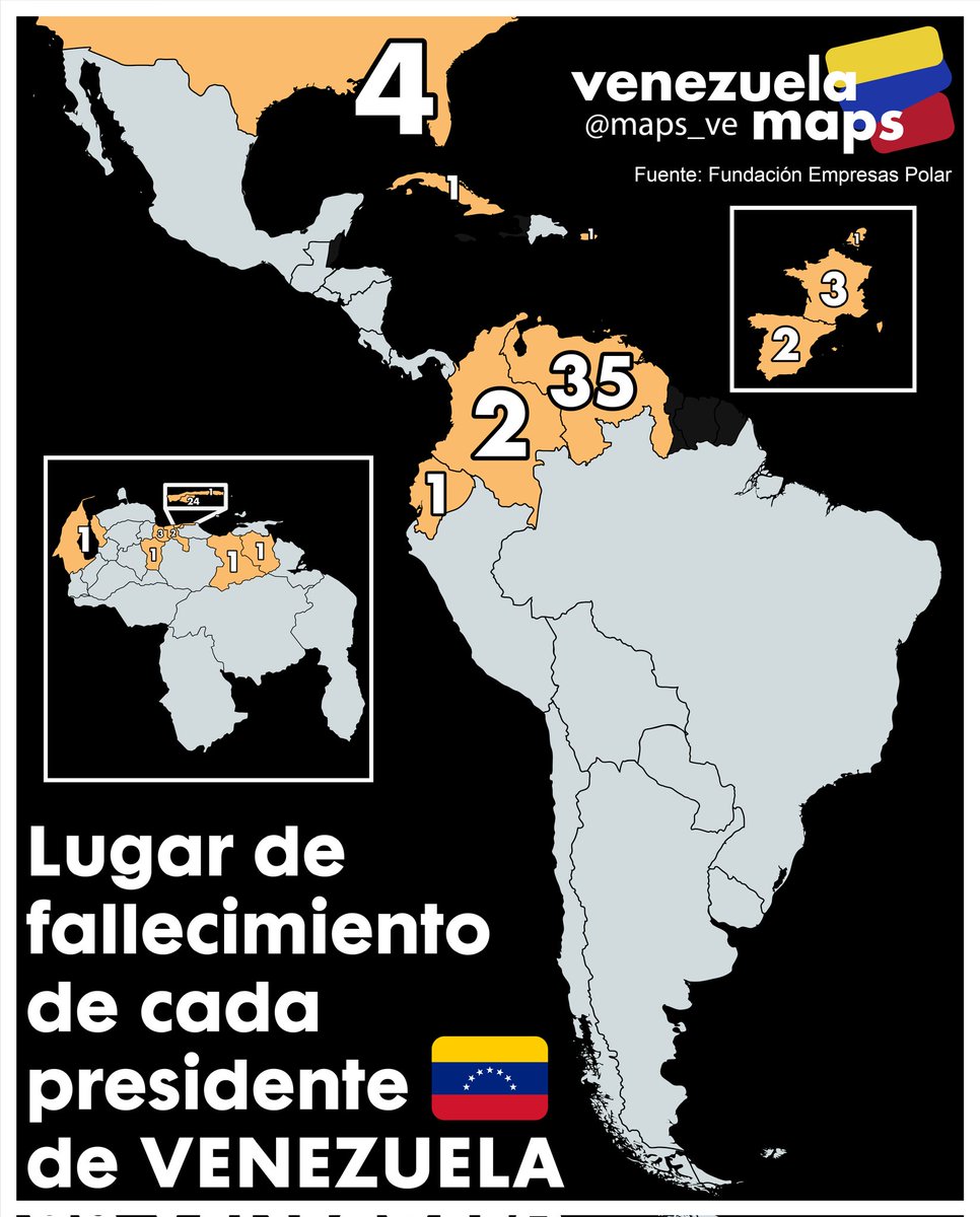 maps_ve's tweet photo. Lugar de muerte de cada presidente de VENEZUELA ⚰️🇻🇪 https://t.co/1MwauQbenm