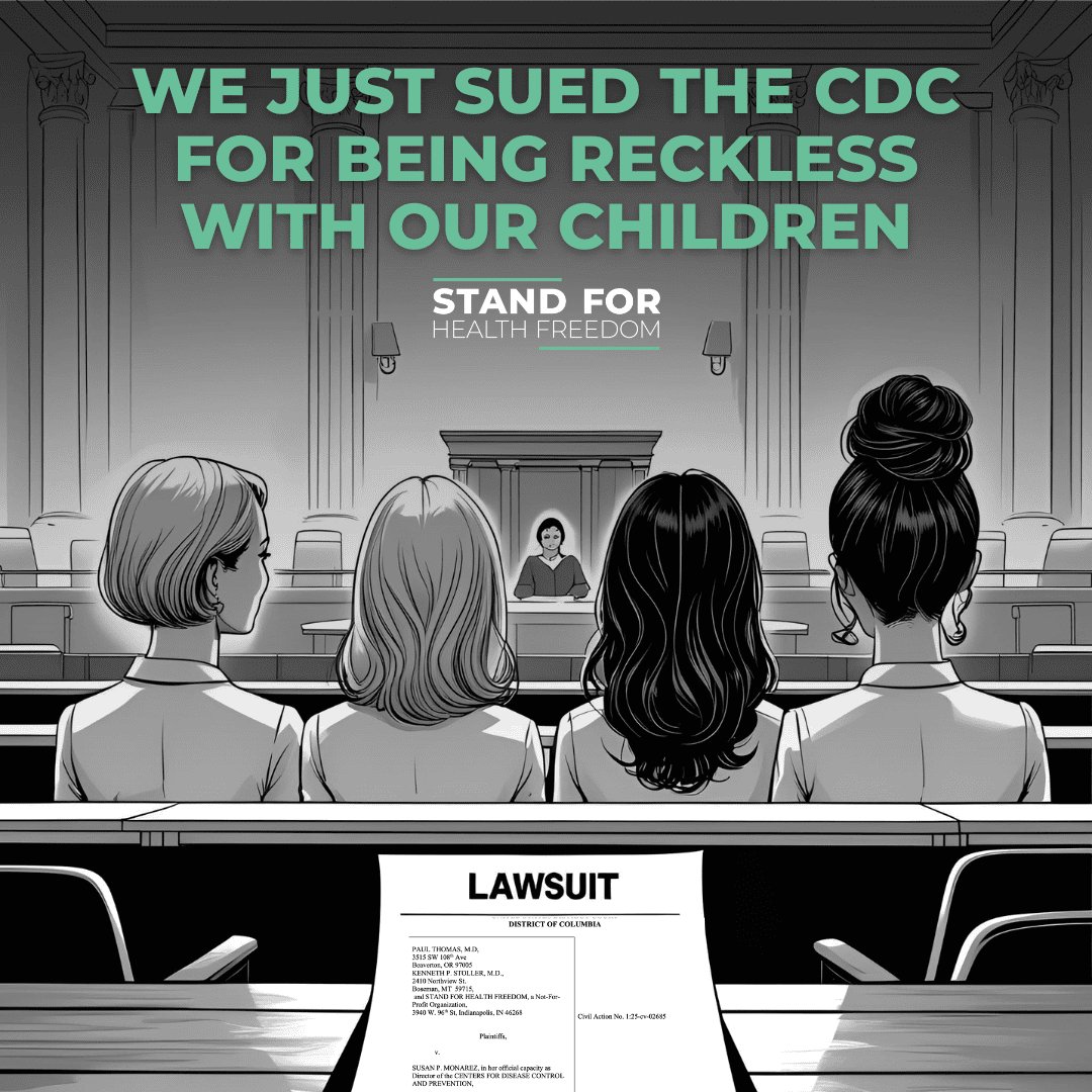 sayerjigmi's tweet photo. 🚨 Landmark Lawsuit Filed Against the CDC 🚨
Live with Sayer Ji & Dr. Joel Bohemier

On Aug 15, 2025, Stand for Health Freedom announced a historic lawsuit against the CDC:

👉 72+ doses are recommended for every child.
👉 The full schedule has never been safety tested.
👉 Doctors who speak up are silenced.
👉 U.S. children are now the sickest in the developed world.
This lawsuit demands accountability:
⚖️ End CDC’s “Category A” mandate system.
⚖️ Restore shared decision-making between parents & doctors.
⚖️ Require long-overdue safety studies comparing vaxxed vs. unvaxxed.
📢 This is about real science, informed consent, and medical freedom.

WATCH THE BROADCASTS + TAKE ACTION: https://t.co/S0QJXf0axq