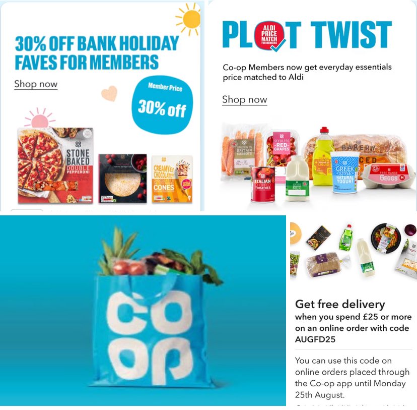 ✅30% off for members.
✅Free delivery until Monday 25th August when you spend £25.
✅Aldi price match on essentials.
👇👇👇👇👇👇
shop.coop.co.uk
<a href="/coopuk/">Co-op</a> 
<a href="/jeanie_hughes/">Jean McCormick</a>