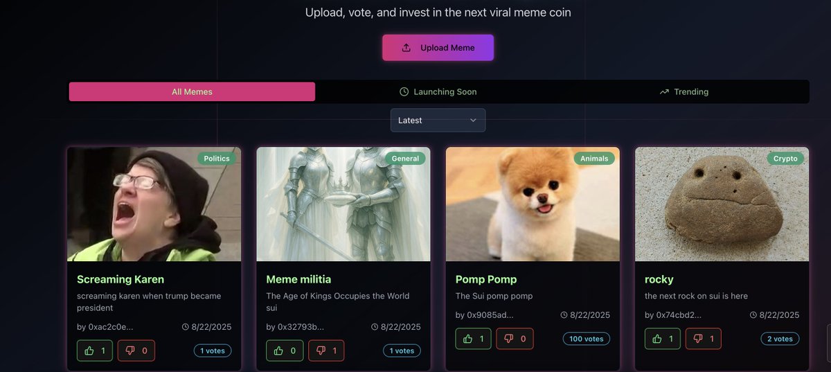 🎁 $25 in $SUI to 1 lucky winner that can upload the funniest meme on 

suinfts.fun/memes

Person with the most likes wins!

 ends in 24hrs