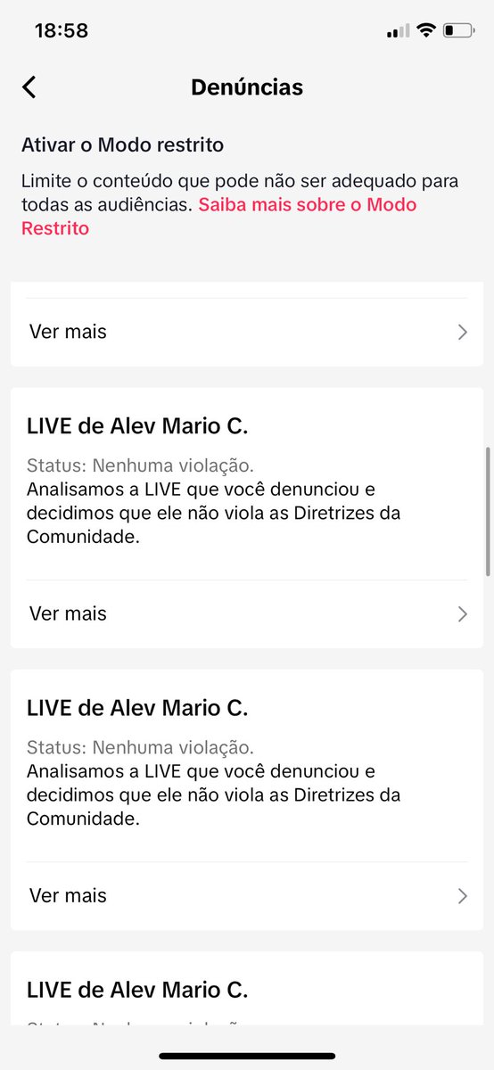 _omarcola's tweet photo. Diversas denúncias são feitas e o resultado é esse conforme o print. Logo levei a denúncia numa estância acima, a Safernet e a PF. É incrível como vocês deixaram chegar nesse nível. Qualquer menor de idade portador de um tiktok tem acesso a isso. E claro, os responsáveis são vcs. https://t.co/UcNvyzdObA
