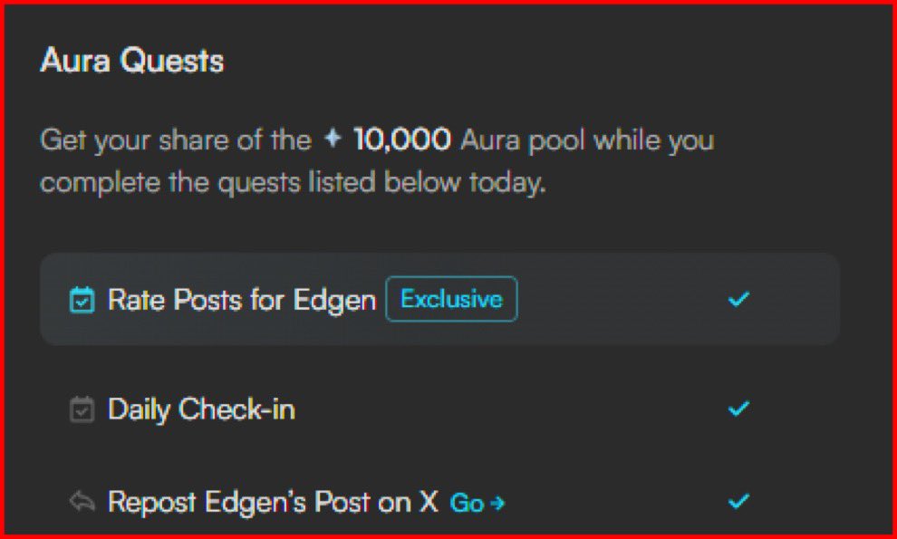 CAPITAL__DC's tweet photo. Edgen ~ Claim OG Badge [Limited Time]

@EdgenTech Previously [OpenSocial] has launch OG Badge Program

💰Funding : Raised $11M

✅ Go to https://t.co/dxalWSbM1o
• Sign up using Google Account
• Connect your X Account
• ✅ Do Check-in Daily and Complete the New Task

✍️ You need to collect atleast 1 Aura Point before August 31 to be eligible for OG Badge