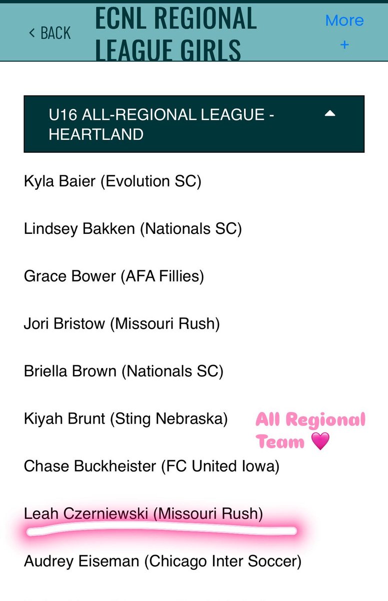 Thank you ECNL Regional League
<a href="/ECNLgirls/">ECNL Girls</a> <a href="/ImYouthSoccer/">ECNL/GA/Recruiting/College Soccer</a> @MORushECRL2009G <a href="/ImCollegeSoccer/">College Soccer Truth ™</a> <a href="/TopDrawerSoccer/">TopDrawerSoccer</a>