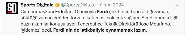 Rıdvan Aksu (@aksutw) on Twitter photo Fenerbahçe'nin Ferdi Kadıoğlu'nun Avrupa'ya transferine izin vermediği haberlerine karşılık, "Ferdi'nin de istikbaliyle oynamamak lazım" diyen Sayın Cumhurbaşkanımızın, Barış Alper Yılmaz için de aynı açıklamayı yapmasını bekliyoruz... Fenerbahçe'nin Ferdi Kadıoğlu'nun Avrupa'ya transferine izin vermediği haberlerine karşılık, "Ferdi'nin de istikbaliyle oynamamak lazım" diyen Sayın Cumhurbaşkanımızın, Barış Alper Yılmaz için de aynı açıklamayı yapmasını bekliyoruz...