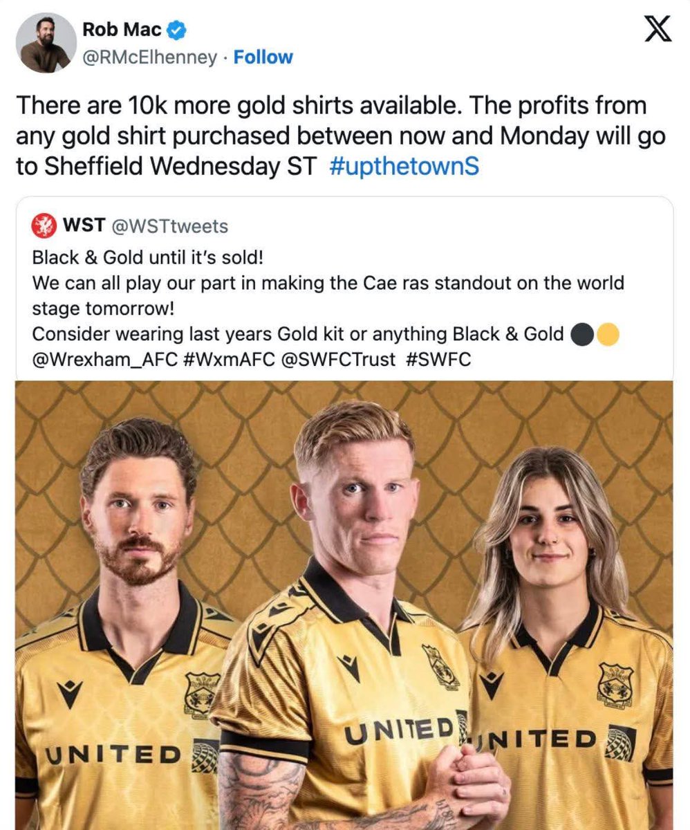 Gav Lea 🏴 (@gavlea82) on Twitter photo Football fans can say what they like about us but this is another level. We arguably the best ownership in club football. <a href="/SWFCTrust/">Sheffield Wednesday Supporters' Trust</a> we stand by you and you will have the support of every home fan in the ground tomorrow.
Any true Wrexham fan never forgets where we came from. Football fans can say what they like about us but this is another level. We arguably the best ownership in club football. <a href="/SWFCTrust/">Sheffield Wednesday Supporters' Trust</a> we stand by you and you will have the support of every home fan in the ground tomorrow.
Any true Wrexham fan never forgets where we came from.