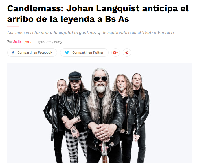 Candlemass vuelve a Buenos Aires el 4 de septiembre y esta vez lo hacen con Leif en el bajo y Johan en la voz. 
Tuvimos el honor de hablar con el vocalista, el mismo que grabó EPICUS DOOMICUS METALLICUS
- Leé la nota: jedbangers.com.ar/candlemass-en-…