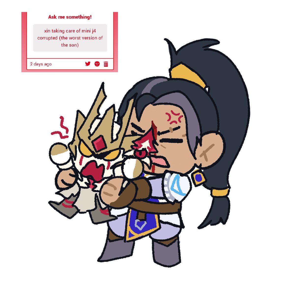 「Xin Zhao and his corrupted son」|Detaur🐮☕️のイラスト