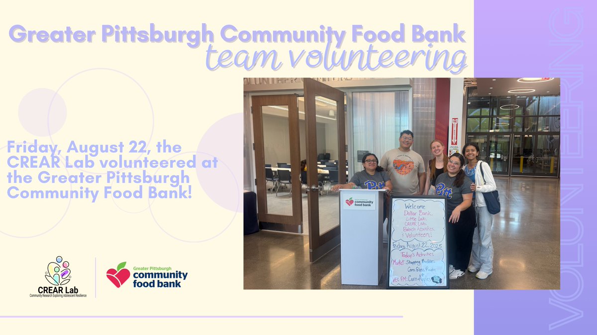 Today, the CREAR Lab spent the day volunteering with the Greater Pittsburgh Community Food Bank! Our team is committed to giving back, whether that means supporting the communities we work with outside of the U.S. or contributing locally here in Pittsburgh.

#HigherEd #PsychLab