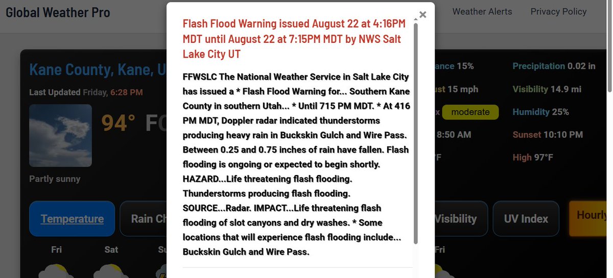 Point Forecaster for Android (@point_forecast) on Twitter photo #FlashFlood #Flood #UTwx
<a href="/NWSFlashFlood/">@NWSFlashFlood</a> has issued a Flash Flood Warning for Kane County, UT until 7:15 PM MDT
globalweatherpro.com/weather-alerts… #FlashFlood #Flood #UTwx
<a href="/NWSFlashFlood/">@NWSFlashFlood</a> has issued a Flash Flood Warning for Kane County, UT until 7:15 PM MDT
globalweatherpro.com/weather-alerts…