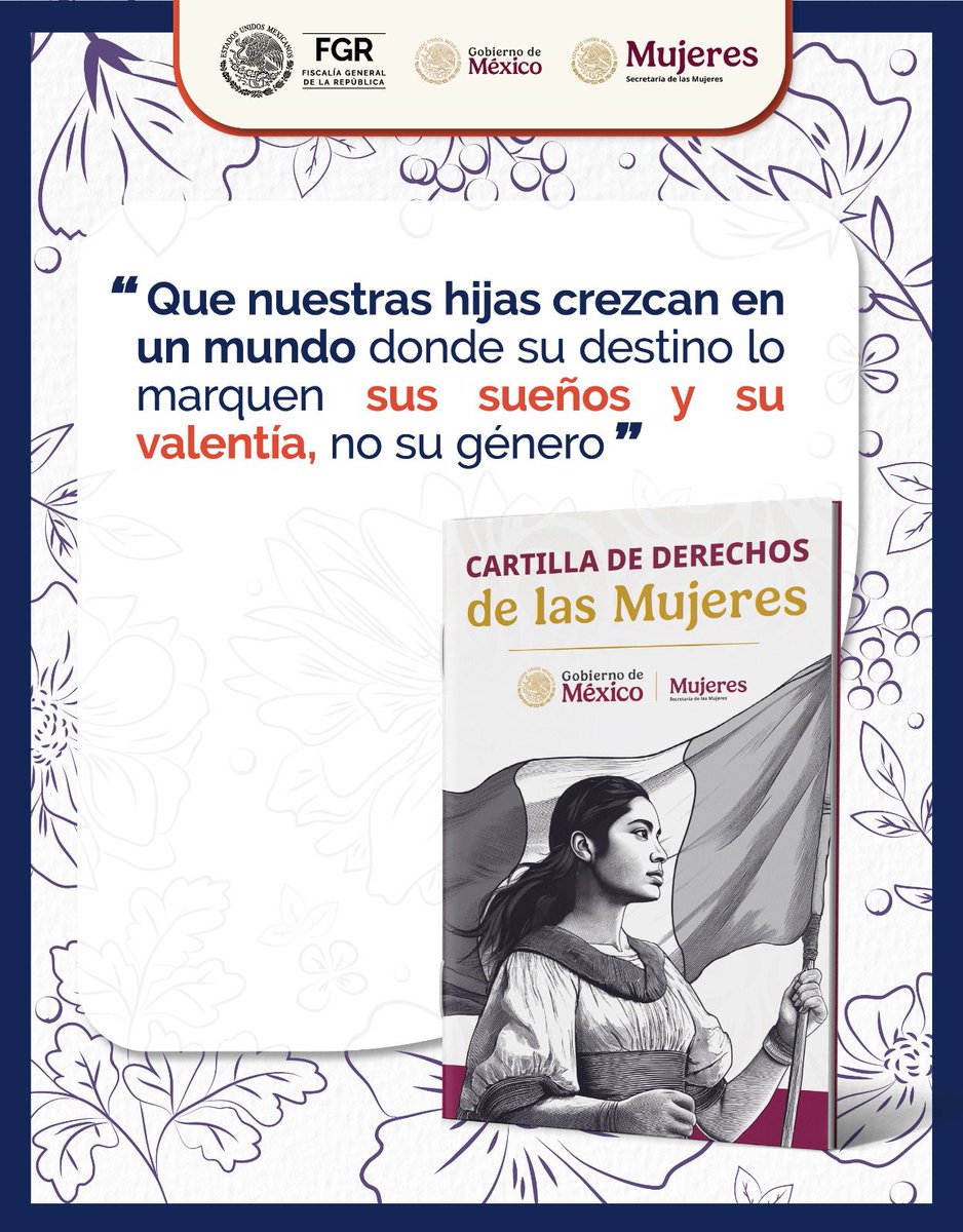 Cartilla de Derechos de las Mujeres 

Conocer tus derechos es el primer paso para ejercerlos. 
#CartillaDeLasMujeres #ConoceTusDerechos 

<a href="/mujeresgobmx/">Secretaría de las Mujeres</a> 

…tdgv2portfgr032.blob.core.windows.net/fgr/Fiscalias/…
