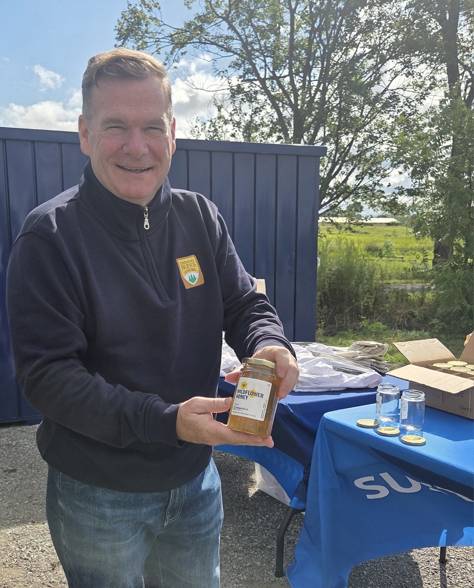 Thank you Minister <a href="/ToddJMcCarthy/">Todd McCarthy</a> for visiting us at <a href="/ontariotech_u/">Ontario Tech University</a> for a sustainability focused tour this week. It was a pleasure hosting you as always and sharing some of the great work our <a href="/OT_sustain/">Ontario Tech Sustainability</a> Team is doing! Also - thank you to the bees, for not stinging the Minister!