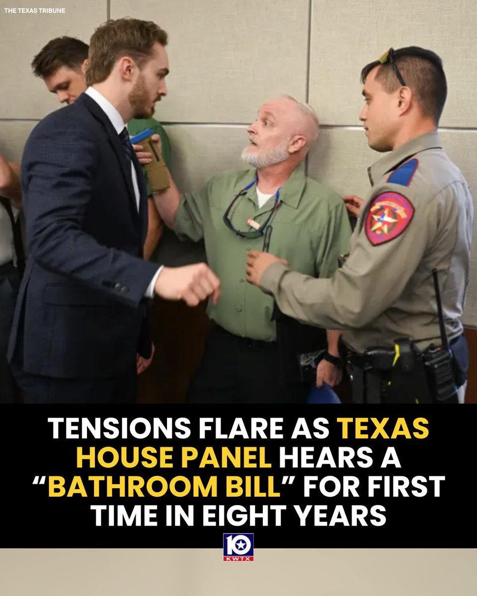 kwtx's tweet image. Tensions between #Texans flared at the #Capitol on Friday during public testimony over a legislative proposal limiting #transgender peoples’ use of bathrooms in government buildings. Details: kwtx.com/2025/08/22/ten…