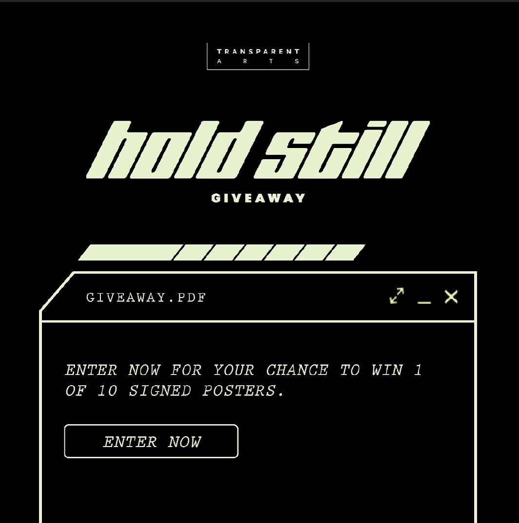 hold still GIVEAWAY ✨

We’re giving away 10 signed posters!

Click here for your chance to win:
🔗 community.transparentarts.com/mark-tuan-give… 

#MarkTuan #holdstill
