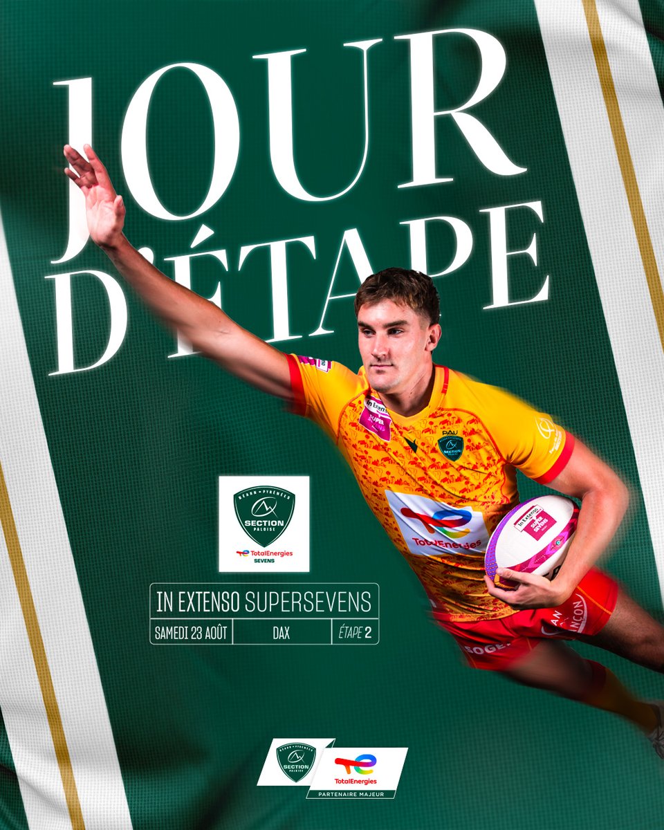 Section Paloise Béarn Pyrénées (@sectionpaloise) on Twitter photo ✨ C'est parti pour la 2e étape estivale de l'In Extenso <a href="/supersevens/">IN EXTENSO SUPERSEVENS Rugby</a> 🤗
📆 Rendez-vous à Dax ce samedi 🏉
📺 À suivre sur Canal+ Live 5 jusqu'à 13h00 puis sur Canal+ Sport
#HonhaSection #SectionSevens ✨ C'est parti pour la 2e étape estivale de l'In Extenso <a href="/supersevens/">IN EXTENSO SUPERSEVENS Rugby</a> 🤗
📆 Rendez-vous à Dax ce samedi 🏉
📺 À suivre sur Canal+ Live 5 jusqu'à 13h00 puis sur Canal+ Sport
#HonhaSection #SectionSevens