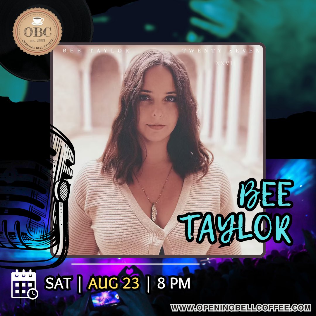 openingbell's tweet image. Big night for OBC!  We are honored to have Bee Taylor Saturday Aug 23rd.  8 PM!