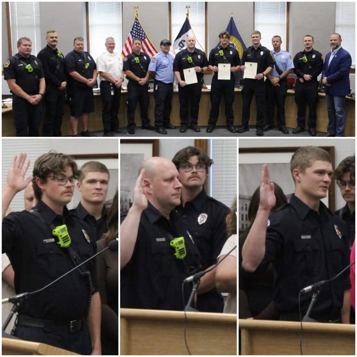 MuscatineIA's tweet image. Muscatine Mayor Bark swore in three new Firefighters #WelcomeAboard 
#SelflessService #Fireman #Paramedic @CityofMuscatine @muscatinefire