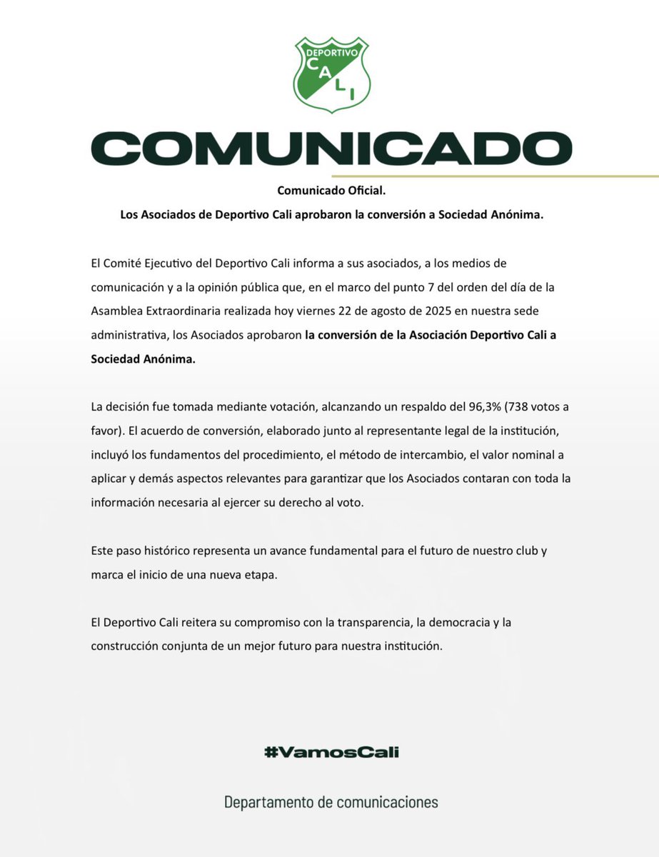 Colmenares&Asociados (@colmenaresasoci) on Twitter photo Lo logramos!! La asamblea de <a href="/AsoDeporCali/">Deportivo Cali</a> aprobó la conversión a Sociedad Anónima, muchas gracias a todos por su confianza en nuestra gestión!! <a href="/jorgecolme/">Jorge Colmenares</a> Lo logramos!! La asamblea de <a href="/AsoDeporCali/">Deportivo Cali</a> aprobó la conversión a Sociedad Anónima, muchas gracias a todos por su confianza en nuestra gestión!! <a href="/jorgecolme/">Jorge Colmenares</a>