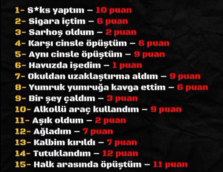 Ağlamak 7 puan bir şey çalmak 3 puan bu ne amk kakdkakkdkad
