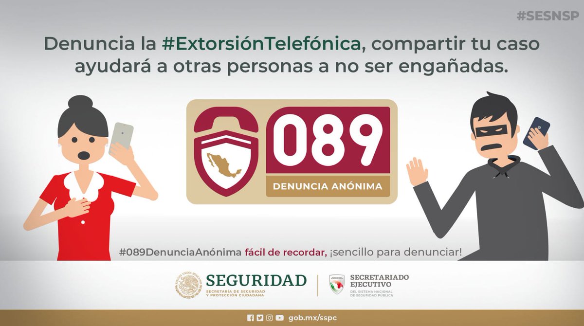 Comparte esta información con tu familia y amigos. 🚨#089DenunciaAnónima Fácil de recordar, ¡sencillo para denunciar!