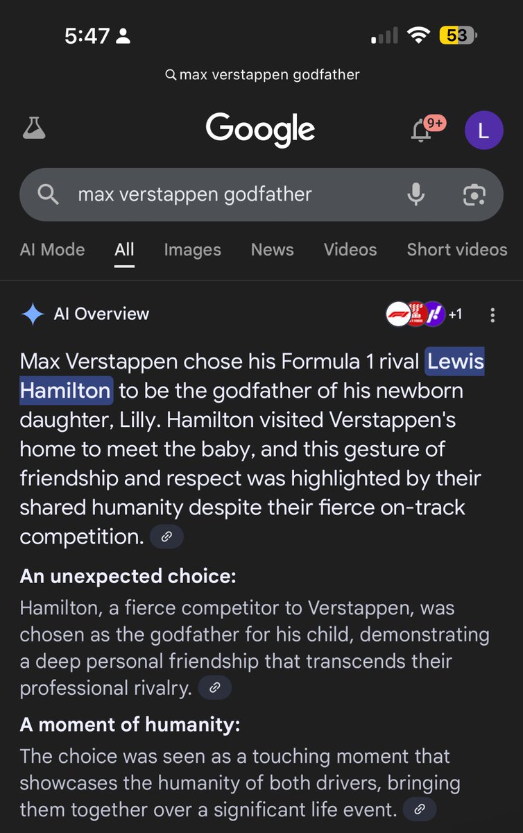 LEWISHAMIL10N's tweet photo. break so boring Lewis is the godfather of max verstappens daughter now https://t.co/NdtywZ1nen