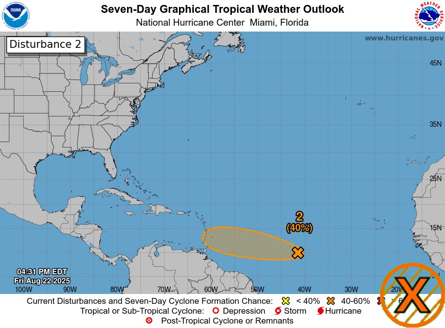TrevorTropicsWX's tweet photo. ATL #HurricaneSeason2025 4pm EDT
#Invest99L has an 30% chance to become a TC in 2 days and 40% in 7 days
threat to land is expected
Next invest no:#Invest91L/#91L/#AL91
Next name:#Fernand
#wxX #wxtwitter #Tropicswx #Tropicalwx #Hurricaneseason #Hurricane #99L #AL99 https://t.co/a4gXjYf40J