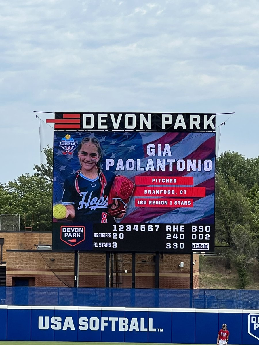 Gia Paolantonio 2031 (@paolantonio2031) on Twitter photo Playing <a href="/DevonParkOKC/">Devon Park</a> representing the Region 1 Stars <a href="/USASoftball/">USA Softball</a> 12U All-American Games was a dream come true! Extremely grateful for my coaches <a href="/DaveMillette14/">Dave Millette</a>, <a href="/KBDrust/">Kristine Botto-Drust</a> , <a href="/KB22pitch/">Kelly Brenner-Hennessey</a> , Josh McLeod, <a href="/AndreaBruneau/">Andrea Bruneau</a> , <a href="/Kat_Derrico/">Kat D’Errico</a> , and teammates! Playing <a href="/DevonParkOKC/">Devon Park</a> representing the Region 1 Stars <a href="/USASoftball/">USA Softball</a> 12U All-American Games was a dream come true! Extremely grateful for my coaches <a href="/DaveMillette14/">Dave Millette</a>, <a href="/KBDrust/">Kristine Botto-Drust</a> , <a href="/KB22pitch/">Kelly Brenner-Hennessey</a> , Josh McLeod, <a href="/AndreaBruneau/">Andrea Bruneau</a> , <a href="/Kat_Derrico/">Kat D’Errico</a> , and teammates!