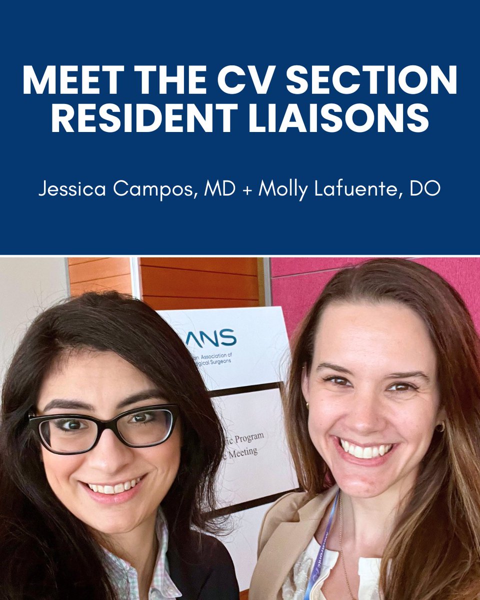 cvsection's tweet image. Meet our Resident Liaisons, @jessicacamposmd &amp;amp; @MollyLafuente! 

As CNS Resident Committee liaisons to the #CVSection, they connect #neurosurgery trainees with @cns_update/@aansneuro, representing trainee interests &amp;amp; fostering involvement. 

Reach out to them learn more! 📩