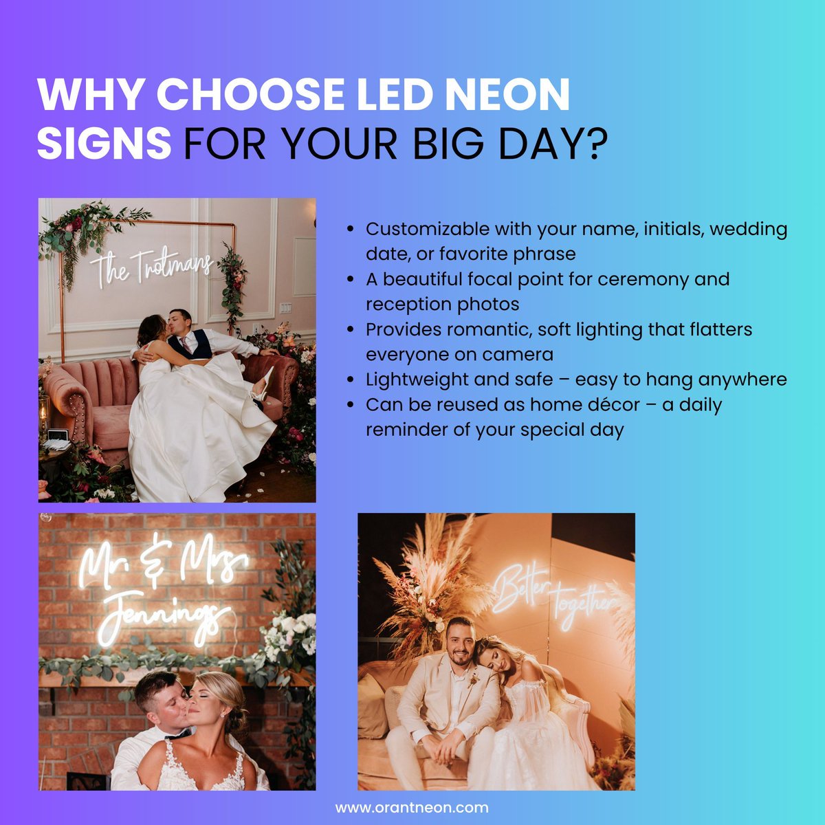 Orant_Neon's tweet image. 🎇Your wedding may be simple but with the addition of LED Neon Signs, it will become luxurious instantly. If you don't believe, try it!!
#OrantNeon #GlowYourWay #LightMoodUpgrade #RoomDecor ##AestheticDecor