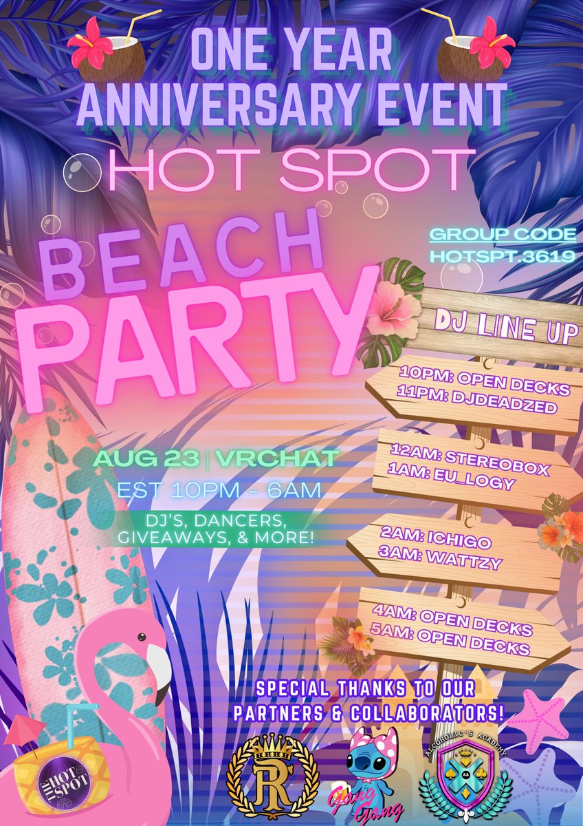 TheHotSpotVR's tweet image. Hey all you Hot Shots! August 23rd (that’s tomorrow!!)
Come party with us and celebrate our 1 year anniversary of going public! To show our love and appreciation for all your support we got some special things in store! (Check comments below for more info!) Be there!!