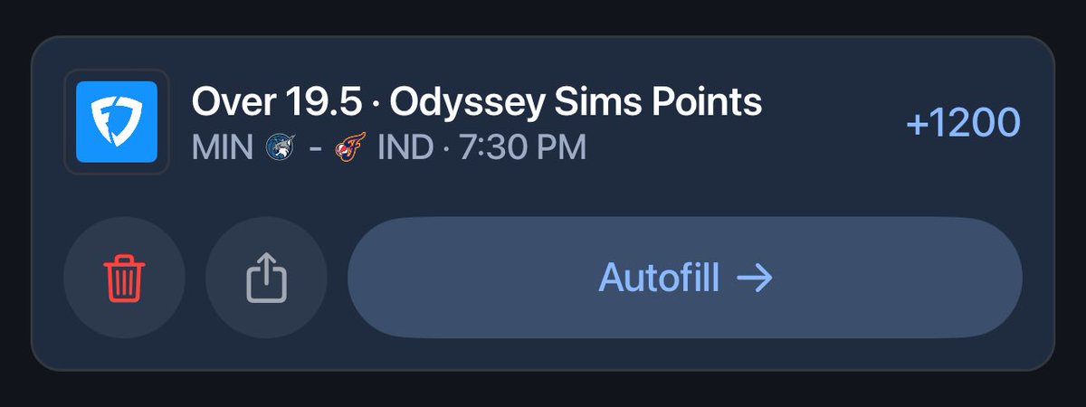 Let’s climb a ladder today 🪜

Took Odyessey Sims 15+ and 20+ Points in the discord. Feel free to join for even more parlays and ladders 🫡

Coming off a 40 minute &amp; 19 point game, should continue to see high minutes and usage with Sophie Cunningham being out for the season as