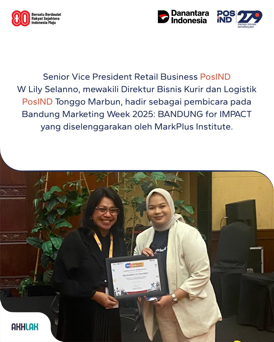 PosIndonesia's tweet photo. PosIND hadir dalam Bandung Marketing Week 2025 melalui kehadiran Senior Vice President Retail Business PosIND, W Lily Selanno.
#PosIND
#PosIndonesia
#KantorPos
#PosPay
#PosAja
#KirimPaketPos
#BUMN
#BUMNUntukIndonesia
#279thPosIND
#MenujuInovasiBerkelanjutan https://t.co/eUXu1OvjDZ