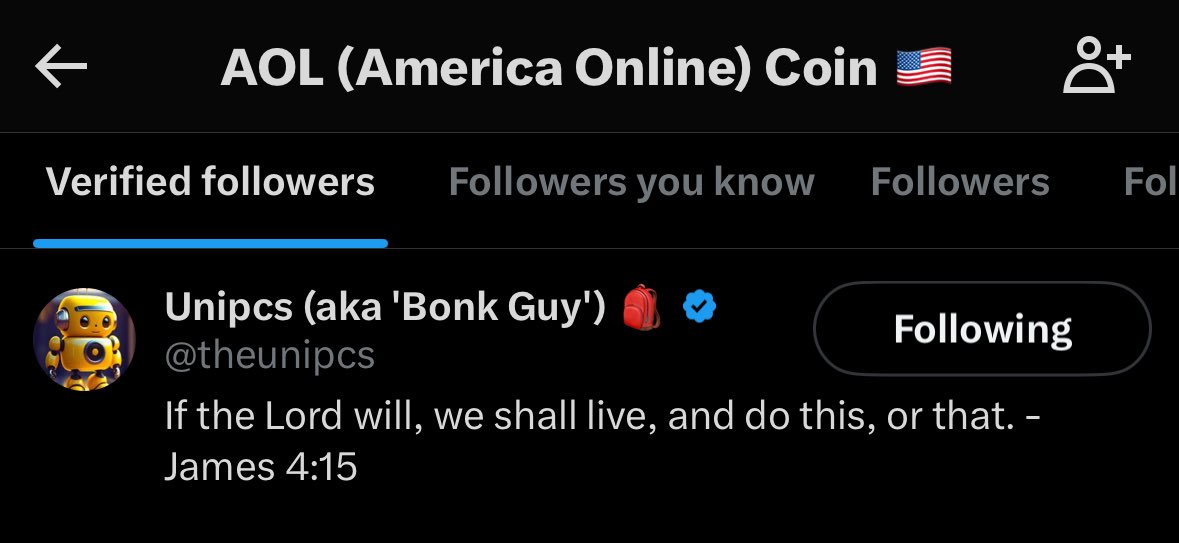 Wish ʕ•́ᴥ•̀ʔっ🌟 ⭕️ (@wishtrades100x) on Twitter photo Look who just followed <a href="/AOL_coin/">AOL (America Online) Coin 🇺🇸</a> 👀👀👀
Hi <a href="/theunipcs/">Unipcs (aka 'Bonk Guy') 🎒</a>!! 我们的朋友!! 🫰 Look who just followed <a href="/AOL_coin/">AOL (America Online) Coin 🇺🇸</a> 👀👀👀
Hi <a href="/theunipcs/">Unipcs (aka 'Bonk Guy') 🎒</a>!! 我们的朋友!! 🫰