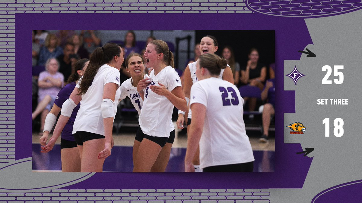 Furman rallies back in the third set for a 25-18 victory! The Paladins forced Emmanuel into -.103 hitting for the frame.

The teams will now play one extra set to conclude the match.

Castelloe - 9 kills
Wheeler - 13 assists
Seekford - 11 digs

#FUVB