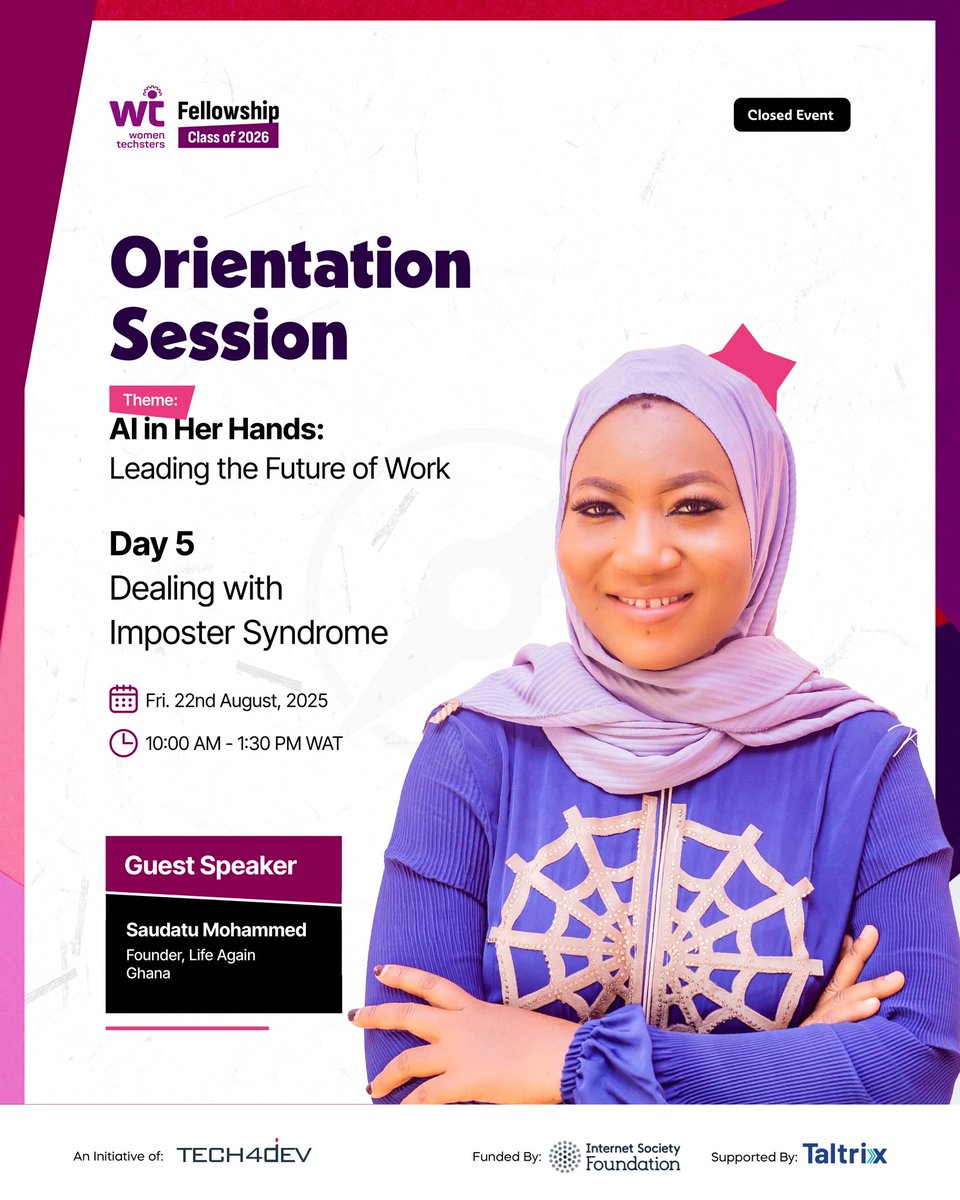 _favourme's tweet photo. WTF Orientation: Day 5🚀
✨ Overcoming imposter syndrome
✨ Balancing family and tech career
✨ Tackling gender-based violence

Tech is more than code, it’s also about community, inclusion and thriving together 💪💜
#WTFC26 #AIinHerHands #WomenInTech #Day5
@Tech4DevHQ https://t.co/kjRrQeuxp8