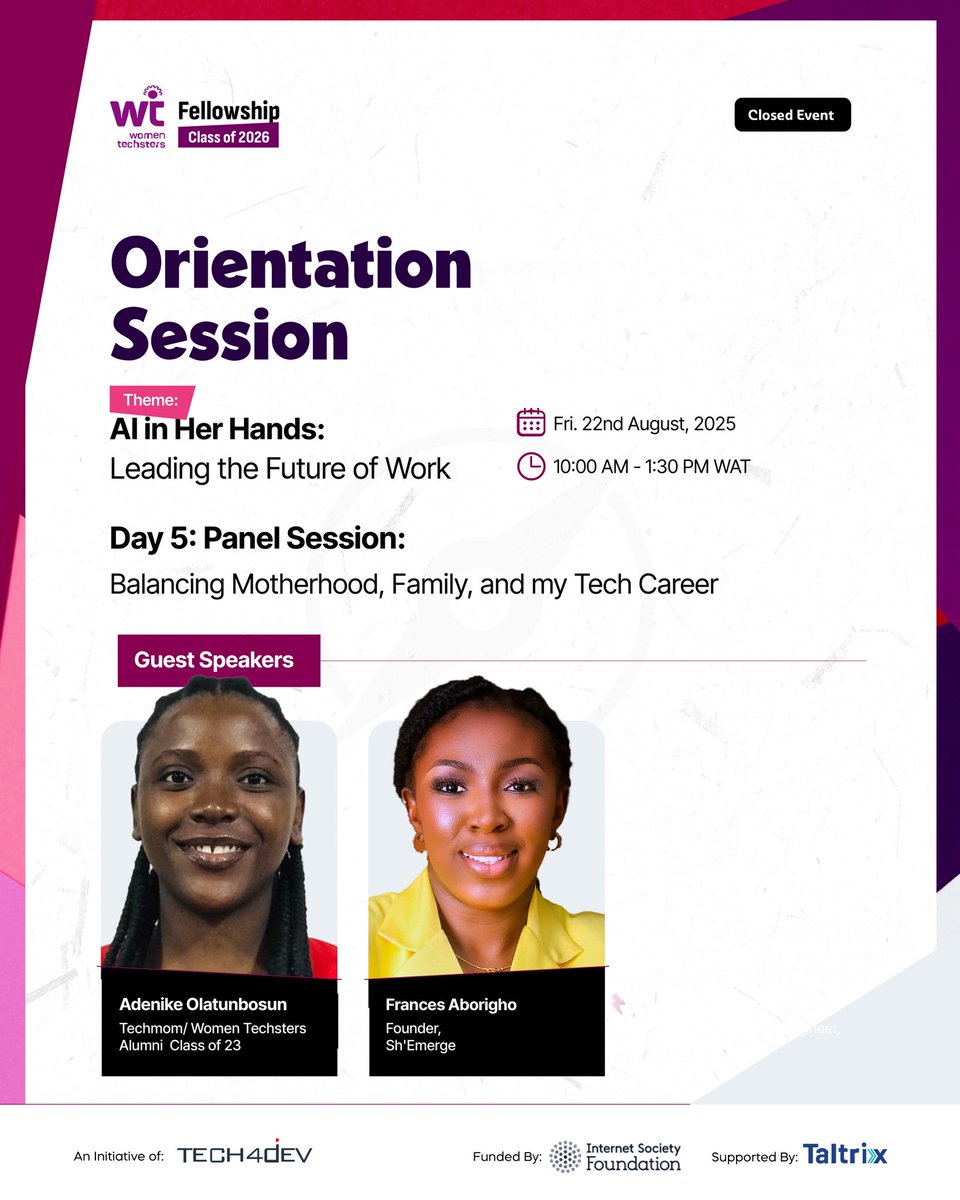 _favourme's tweet photo. WTF Orientation: Day 5🚀
✨ Overcoming imposter syndrome
✨ Balancing family and tech career
✨ Tackling gender-based violence

Tech is more than code, it’s also about community, inclusion and thriving together 💪💜
#WTFC26 #AIinHerHands #WomenInTech #Day5
@Tech4DevHQ https://t.co/kjRrQeuxp8