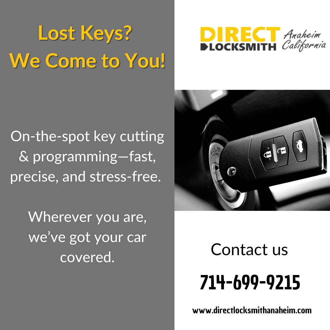 DirectLockCA's tweet image. Your car keys, done right—wherever you are! 🚙 From lost keys to spares, we deliver fast and precise cutting on the spot.
#CarKeyExperts #OnSiteLocksmith #AutoSecurity #FastKeys