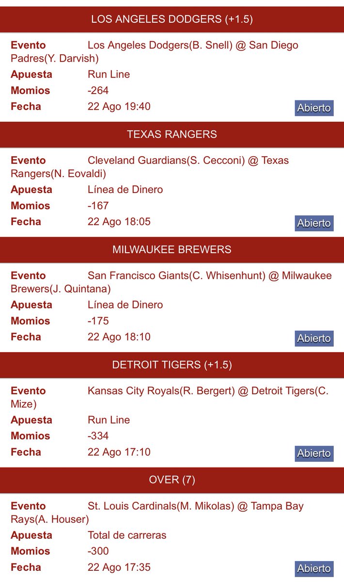 PARLAY DE MLB (+500)

$3,333 —> $20,047

Vamos con este Parlay de MLB de (5) Selecciones, agarren lo que más les guste‼️🔥

🚨Ya saben que va pasar si se Gana este Parlay 🎁💰 así que vayan apoyando con su ❤️🔄💬