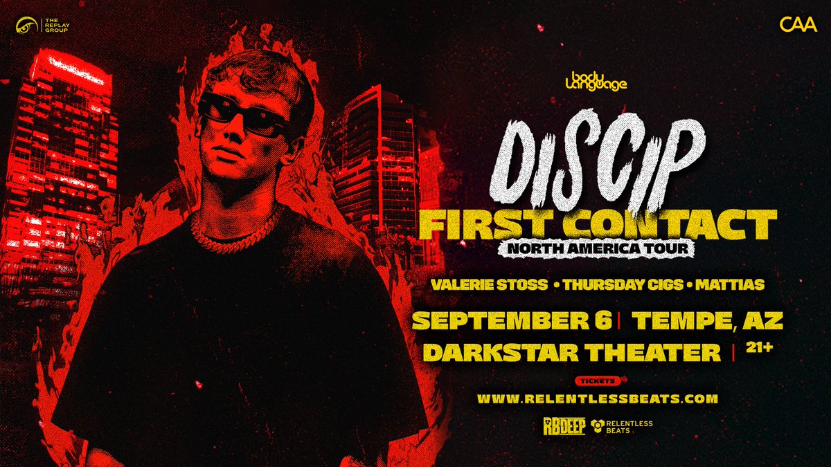#SupportAnnounce: Discip touches down at Darkstar on September 6 for his First Contact North American Tour 🚀 With Valerie Stoss, Thursday Cigs, and Mattias on support, the night is set for liftoff. 

Lock in your spot → tixr.com/e/148487 🎟️

#Discip #Darkstar