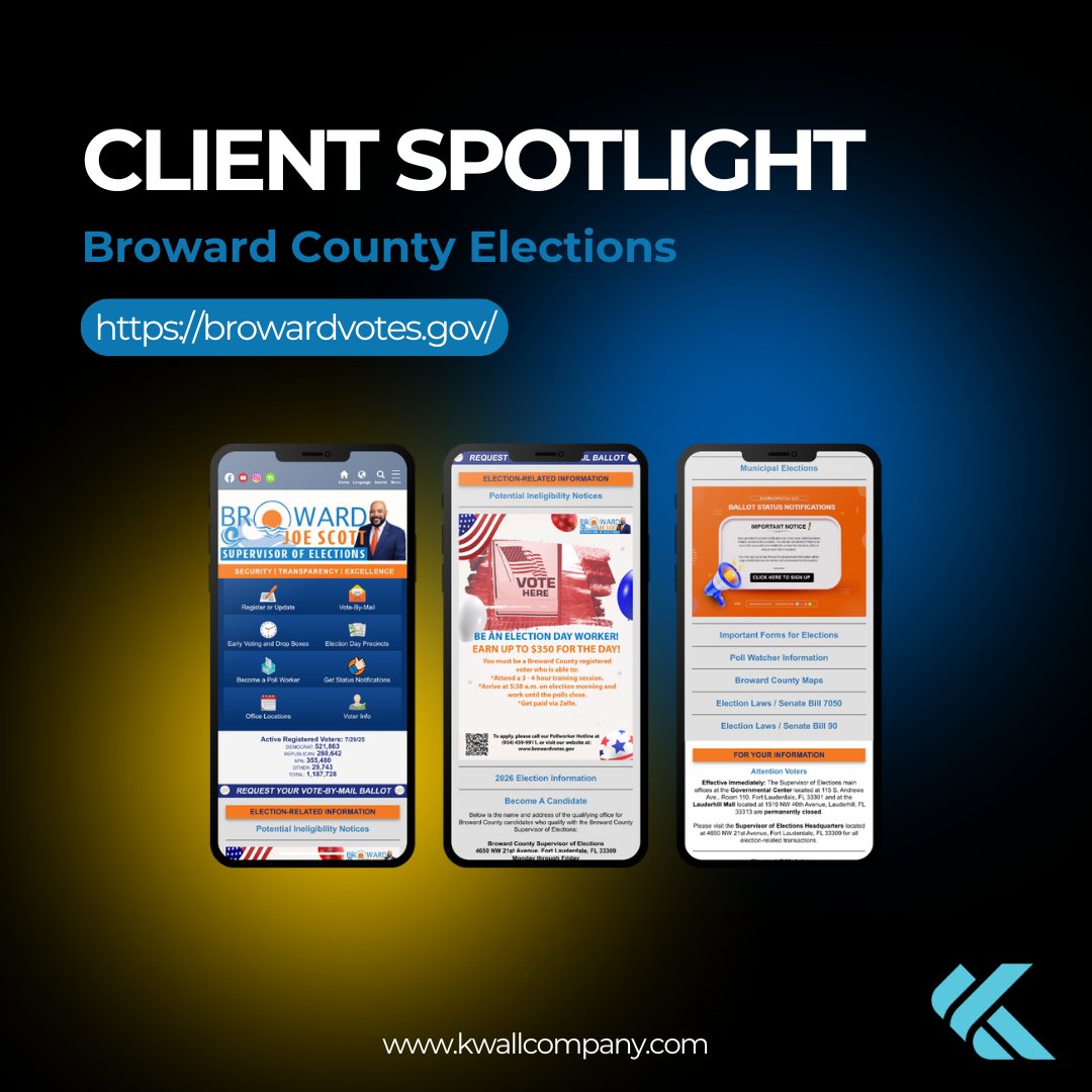 🌟 Client Spotlight: Broward County Elections
Weeks before a major election, their site was failing. KWALL migrated it to Drupal 10 on Pantheon—0 downtime, faster load times, full accessibility, and one of only two FL election sites to stay online.

#ClientSpotlight #KWALL