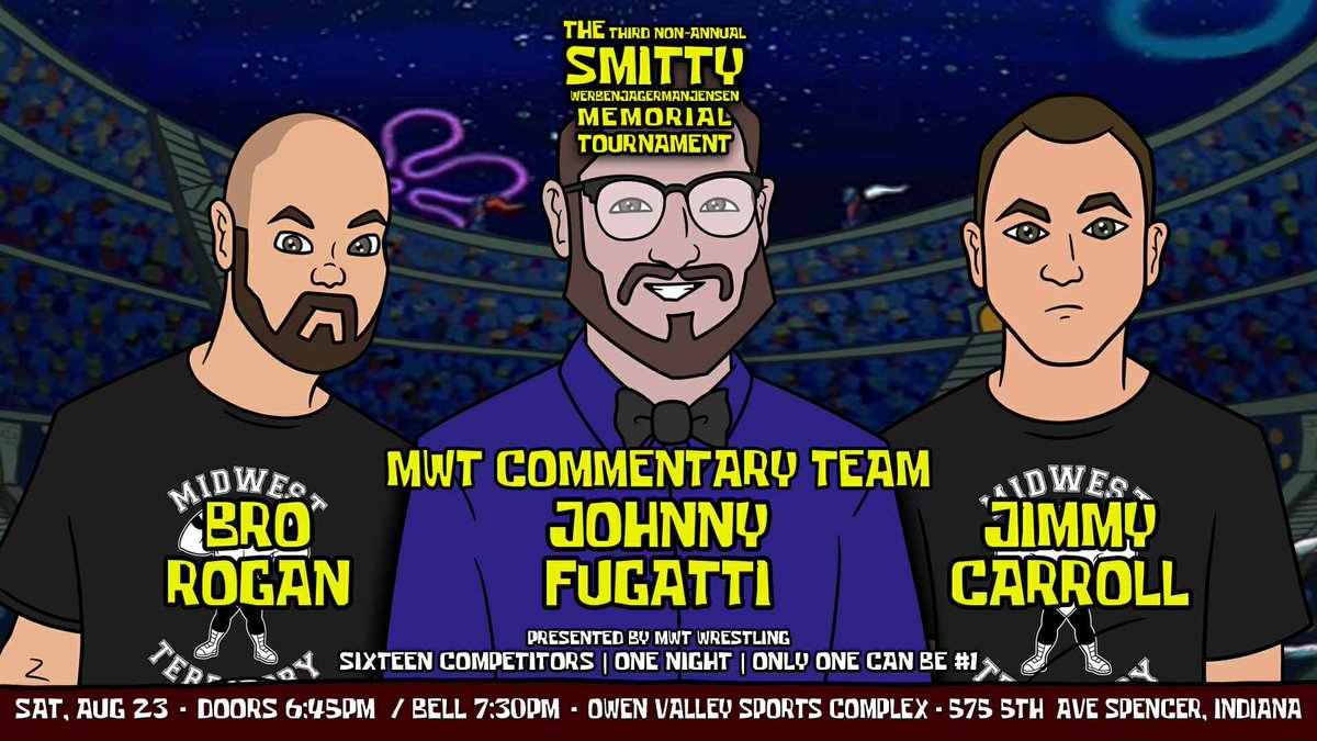 WarriorPPW's tweet image. Back on The Mics for Commentary Tomorrow Night with The Legends @BroRoganPPW and @FugateJohn to call @mwtwrestling The Third Non- Annual SMITTY WERBENJAGERMANJENSEN Memorial Tournament to see Who is #1 I'm Super excited, See You all Tomorrow Night in Spencer, IN. Bell time 7:30