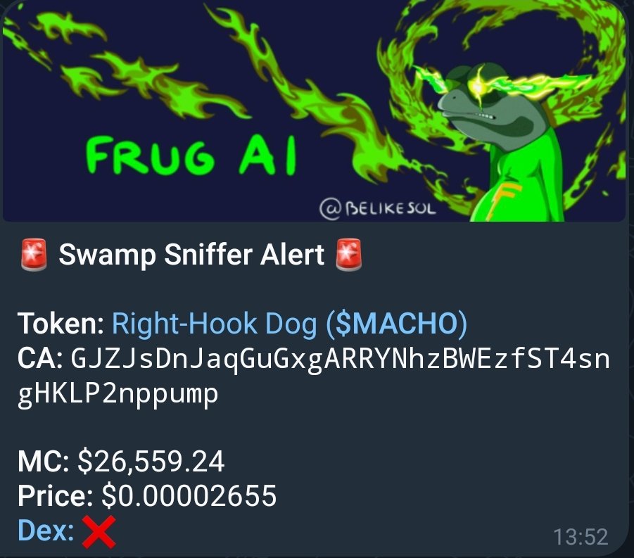 Cm90trad's tweet photo. π Frug AI landed a knockout 53.1x punch with $MACHO! πΈ
Right-Hook Dog, spotted at $26.6K MC, charged to an ATH of $1.41M! π₯ Front run the herd and seize the next meme coin champ with Frug AI! π
CA: GJZJsDnJaqGuGxgARRYNhzBWEzfST4sngHKLP2nppump
#FrugAI #PumpFun #Airdrop #memecoin