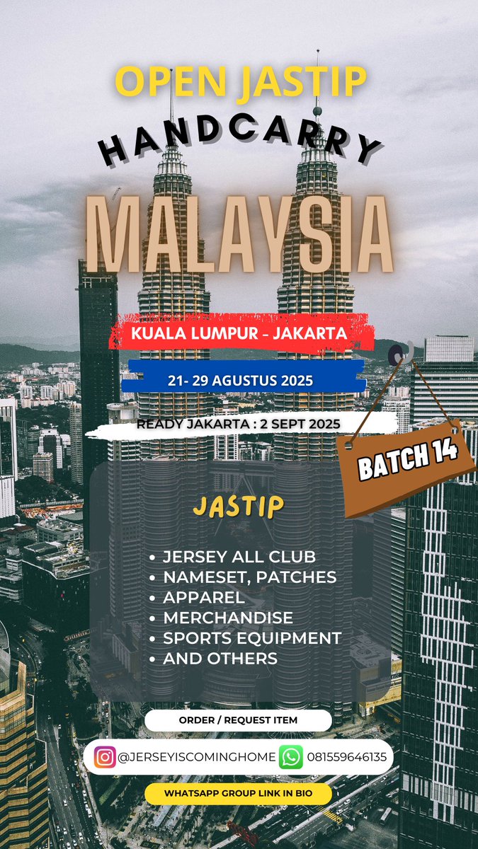 Jerseyiscominghome (@jich2024) on Twitter photo OPEN JASTIP MALAYSIA BATCH 14 🇲🇾
21 - 29 Agt 25
Ready JKT 2 Sep 25
Cek testi sepuasnya
Ig: @/jerseyiscominghome
Update Katalog: chat.whatsapp.com/La8gfOTSvM7FAT…
Mau nanya" dulu silahkan 🤗
#jersey4sale
<a href="/Jerseyforum/">The OG Indonesian Blokecore</a> <a href="/fajarrusalem/">Fajar Ramadhan</a> <a href="/klambibola/">GENG ANDA 👑</a> <a href="/futebolre/">Futebol Originale</a> <a href="/Surrameykits_/">Surramey Kits 🍉</a> <a href="/ceritajersey/">ceritajersey</a> OPEN JASTIP MALAYSIA BATCH 14 🇲🇾
21 - 29 Agt 25
Ready JKT 2 Sep 25
Cek testi sepuasnya
Ig: @/jerseyiscominghome
Update Katalog: chat.whatsapp.com/La8gfOTSvM7FAT…
Mau nanya" dulu silahkan 🤗
#jersey4sale
<a href="/Jerseyforum/">The OG Indonesian Blokecore</a> <a href="/fajarrusalem/">Fajar Ramadhan</a> <a href="/klambibola/">GENG ANDA 👑</a> <a href="/futebolre/">Futebol Originale</a> <a href="/Surrameykits_/">Surramey Kits 🍉</a> <a href="/ceritajersey/">ceritajersey</a>