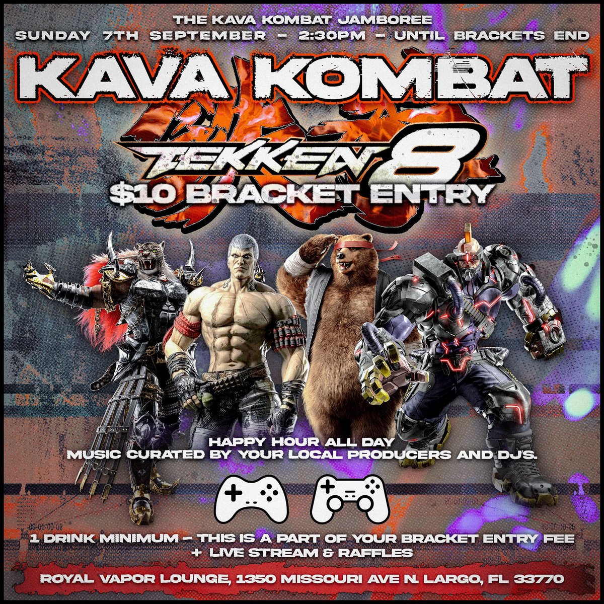 Our Kava Kombat weekly will be getting revived at Royal Vapor Lounge starting Sunday, September 7th! While we work things out we will currently be having Tekken 8 as the highlight game for this event. It’s time for the level up at a new spot, let’s goooo! 🔥🎮