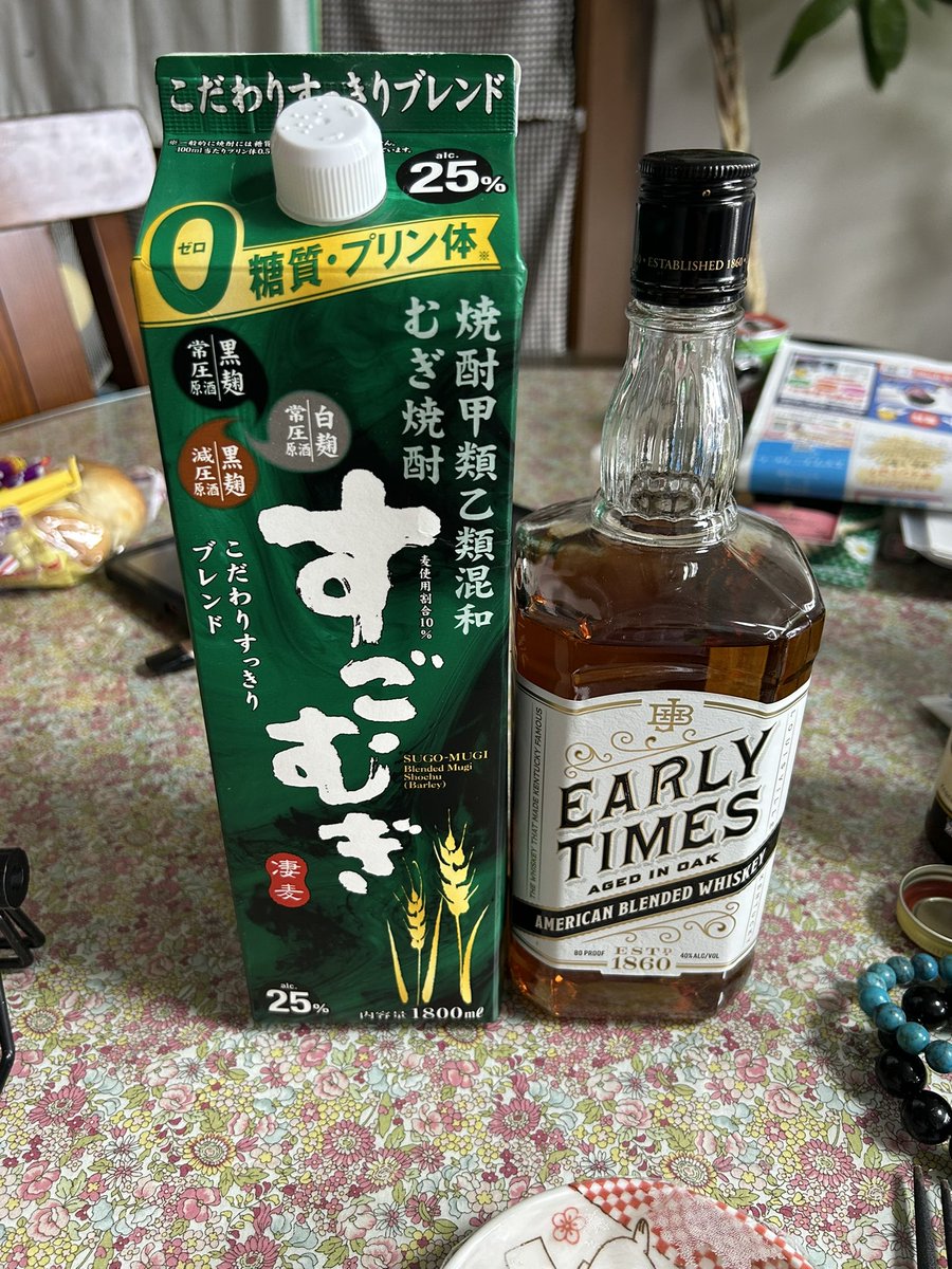 今家にあるいわゆる濃い酒。今までと違うのは、ロックじゃなくハイボールにしたこと。ロックで飲むとすぐなくなるけどハイボールにすると減りが遅い。多分健康的かなと思う😛。