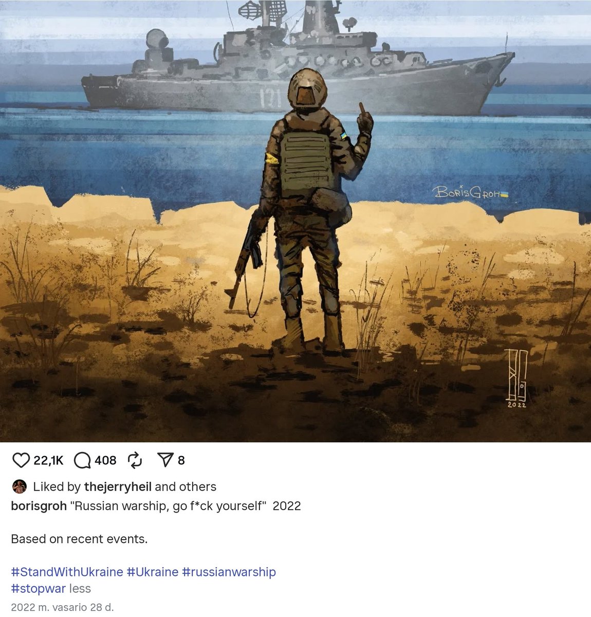 Posted on February 28, 2022 - when Moskva was still afloat. Just 45 days later, the flagship was at the bottom of the Black Sea. Sometimes art doesn’t just reflect reality… it predicts it.