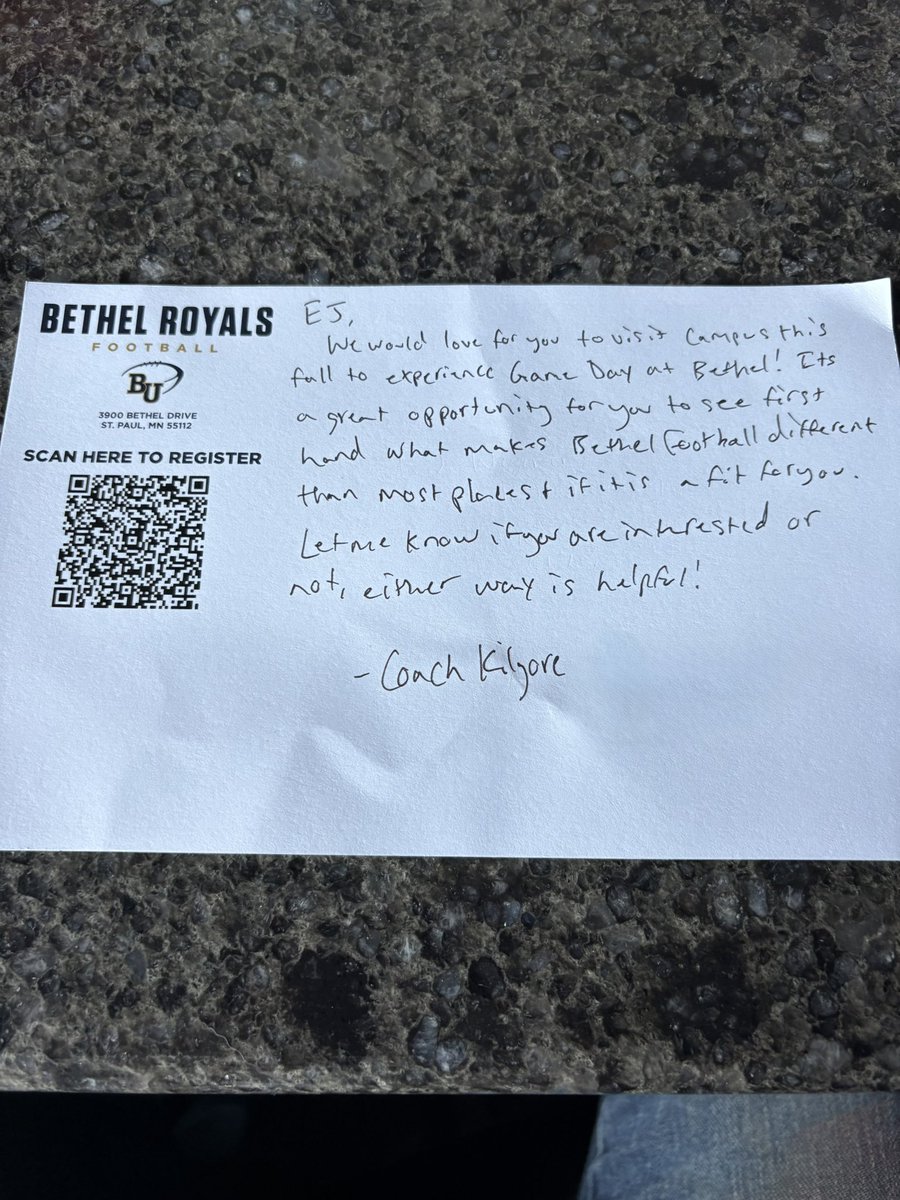 EJ Wegener (@ejwegener) on Twitter photo Thank you to <a href="/BethelRoyalsFB/">Bethel Football</a> for the Gameday Invite and <a href="/Kilgore_31/">Kyle Kilgore</a> for the hand written letter!!! <a href="/HillsSpeed/">Hills-Beaver Creek Speed/Strength</a> <a href="/PrepRedzoneMN/">Prep Redzone Minnesota</a> <a href="/rexmetzger17/">Rex Metzger</a> <a href="/OJW_Scouting/">PrepRedzone Oliver</a> Thank you to <a href="/BethelRoyalsFB/">Bethel Football</a> for the Gameday Invite and <a href="/Kilgore_31/">Kyle Kilgore</a> for the hand written letter!!! <a href="/HillsSpeed/">Hills-Beaver Creek Speed/Strength</a> <a href="/PrepRedzoneMN/">Prep Redzone Minnesota</a> <a href="/rexmetzger17/">Rex Metzger</a> <a href="/OJW_Scouting/">PrepRedzone Oliver</a>