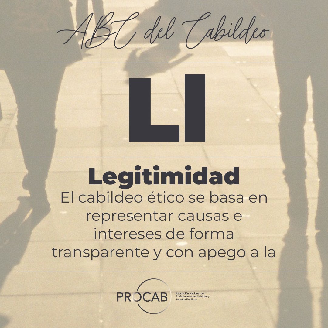 ProcabMexico's tweet image. 🔠 En el ABC del Cabildeo, la L representa Legitimidad.
Gestionar intereses con transparencia, respeto institucional y apego normativo fortalece la democracia.
Una práctica legítima es una práctica confiable.
#ABCdelCabildeo #CabildeoResponsable #PROCAB